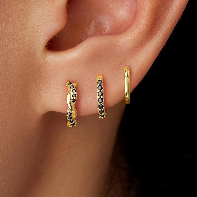 Inerney 14K Gold Plated Huggie Hoop Earrings for Women, Small Sterling Silver Earring Set Hypoallergenic Cartilage Helix Stacks, Mini Dainty Cute Trendy Birthstone Jewelry Gift for Multiple Piercings - Image 2